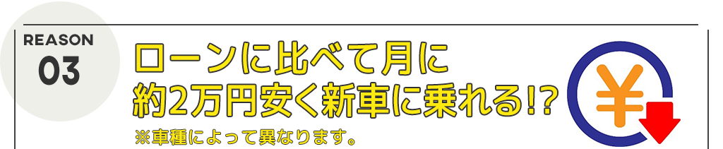 ローンに比べて月に約2万円安く新車に乗れる!?※車種によって異なります。