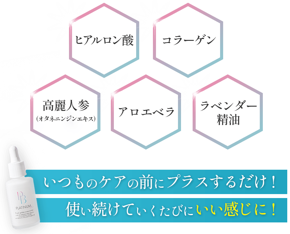 ヒアルロン酸コラーゲン高麗人参(オタネニンジンエキス)アロエベララベンダー精油いつものケアの前にプラスするだけ!使い続けていくたびにいい感じに!